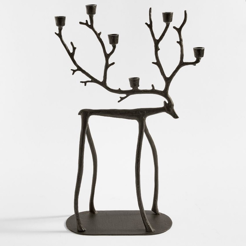 Pottery Barn Bronze Sculpted Reindeer Candleholder Centerpiece